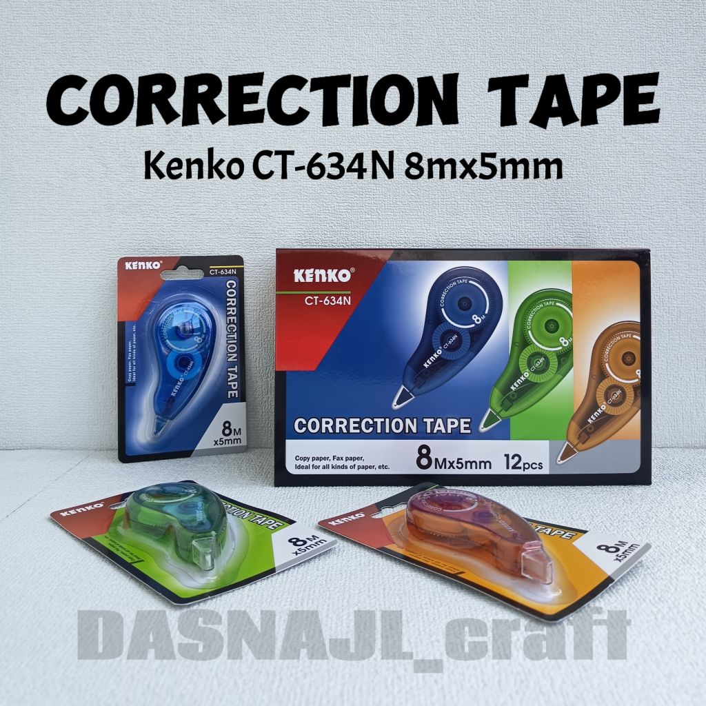 

( 1 pack / 12 pcs ) Correction Tape Kenko CT-634N 8mx5mm Tipe-X Kertas Stipo Kertas Tip Ex Kertas Roll Koreksi Pena Pita Koreksi