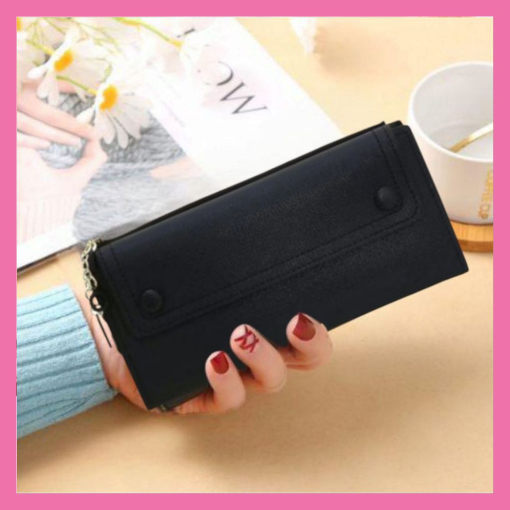 Dompet Wanita Les Femmes Dompet Panjang Color Black/Pink