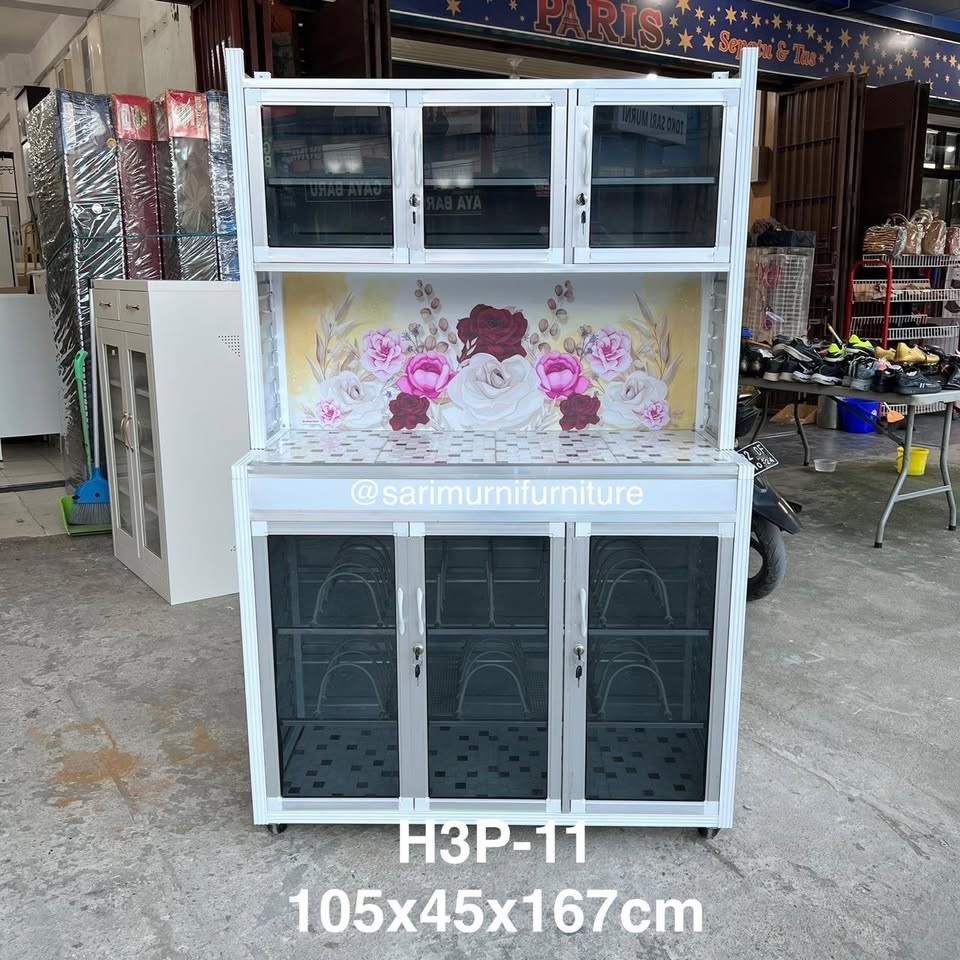 Promo Lemari Piring/Lemari Dapur Aluminium Pakai Roda 105x45x167cm