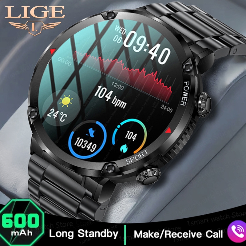 LIGE Jam pintar Pria 1.6 Inci Layar IPS 600mAh Baterai Besar Panggilan Olahraga Jam Tangan Wanita IP
