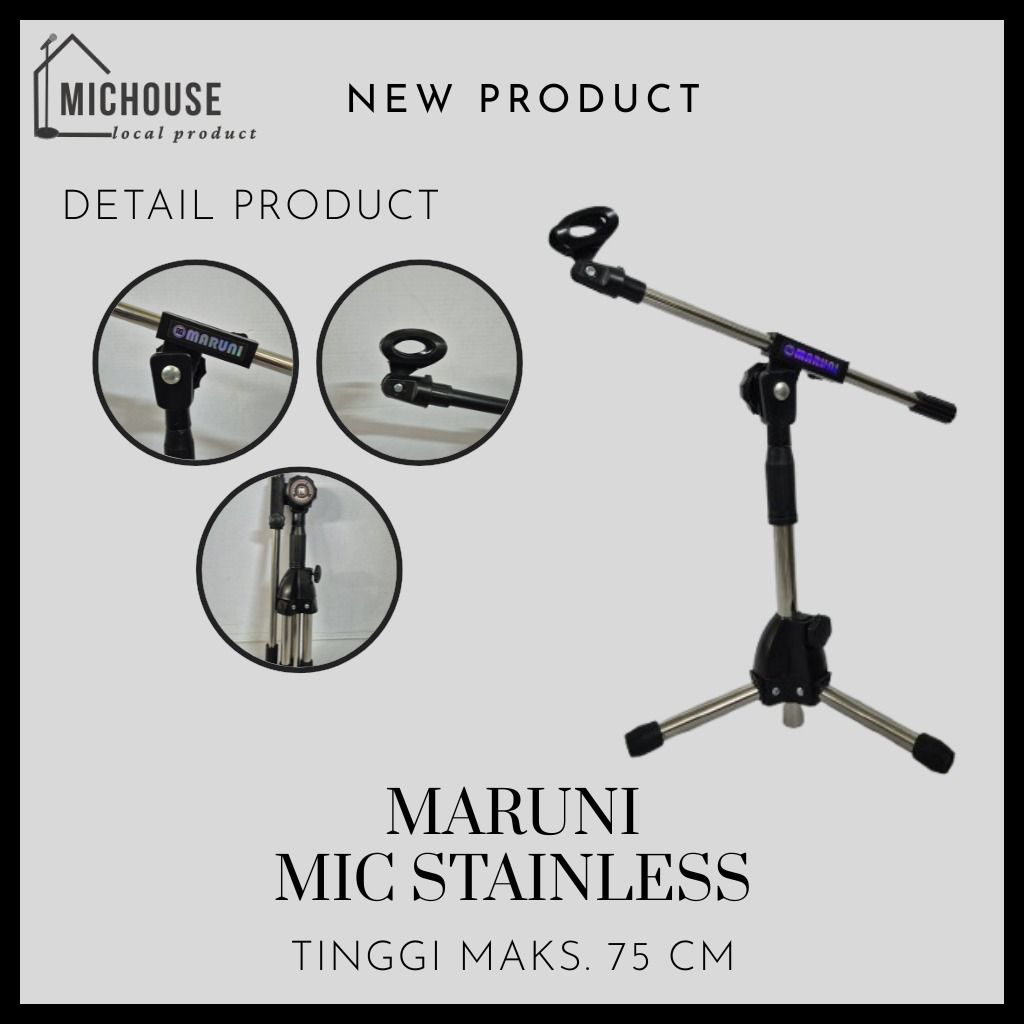 STAND MIC STAINLESS PENDEK MARUNI