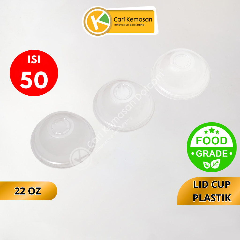 ISI 50 Tutup Gelas Plastik Dome 93 22 Oz Lid Cup Bening Food Grade – Cocok untuk Es Kopi, Boba, Jus,