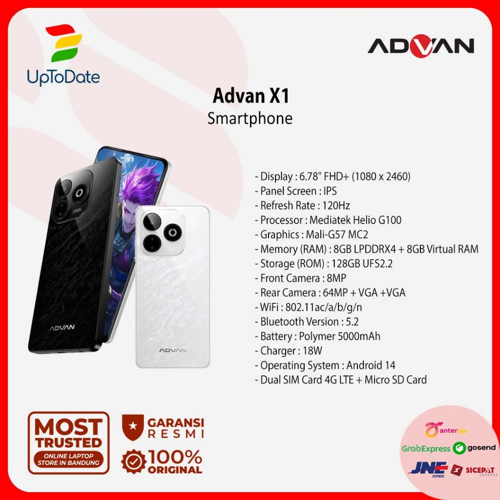 Advan X1 Smartphone Mediatek Helio G100 8GB+8GB/128GB High Refresh Rate 120Hz IPS FHD+ Sony 64MP Big