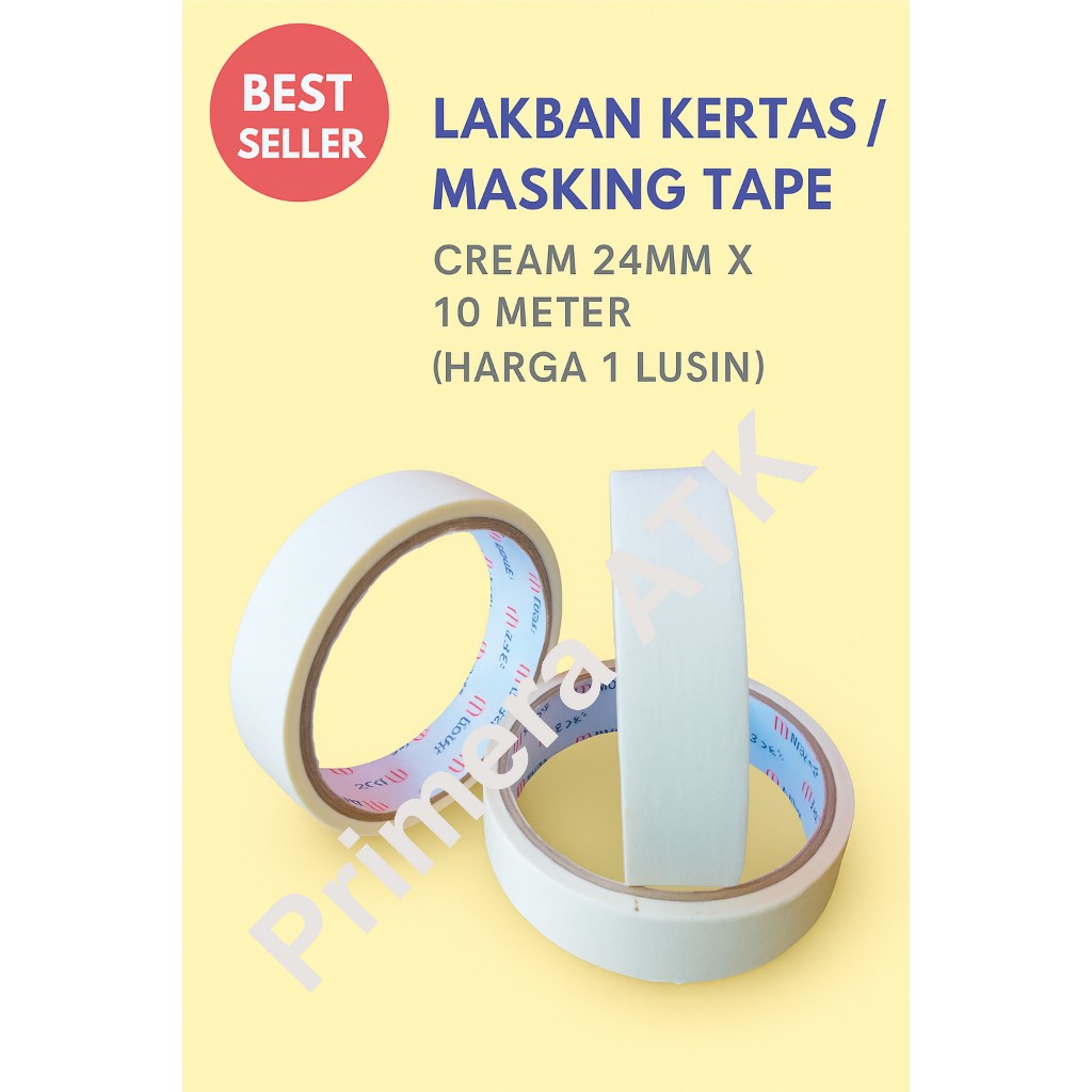 

Lakban kertas/Masking Tape 24mmx10 meter /lakban/pembatas/cat/kantor