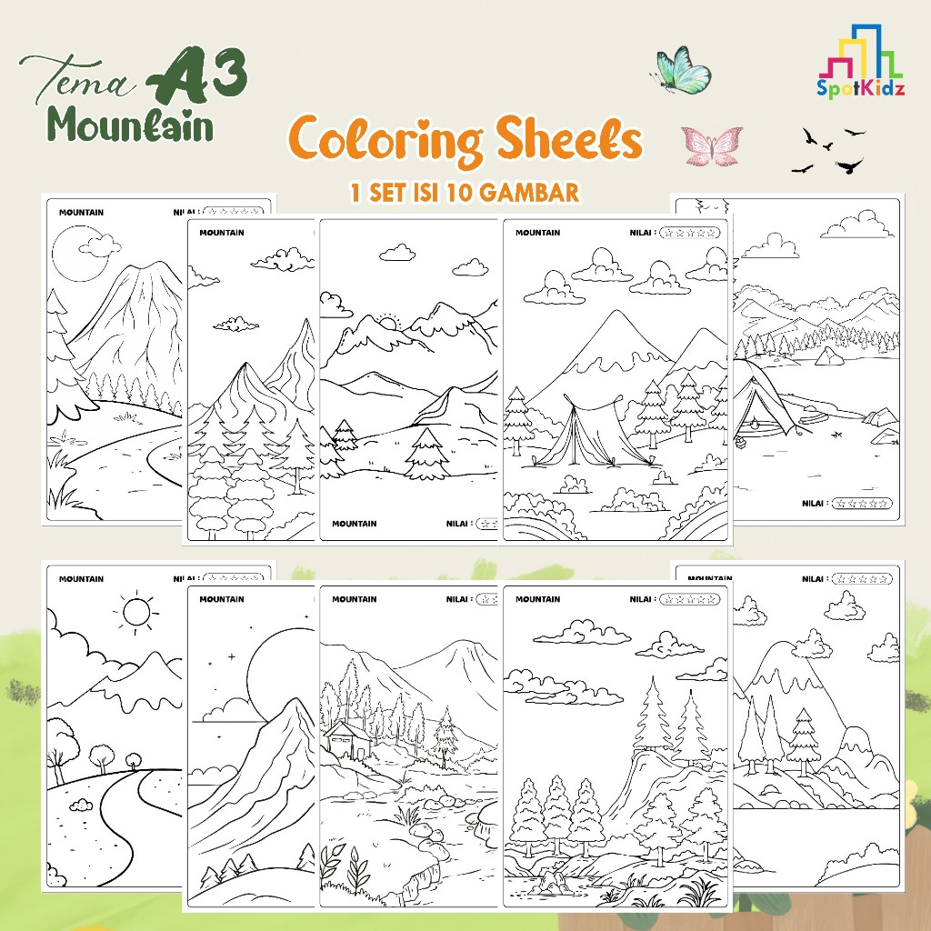 

KERTAS GAMBAR MEWARNAI TEMA MOUNTAIN A3 ISI 10 LEMBAR - COLORING SHEET FOR KIDS READY STOCK