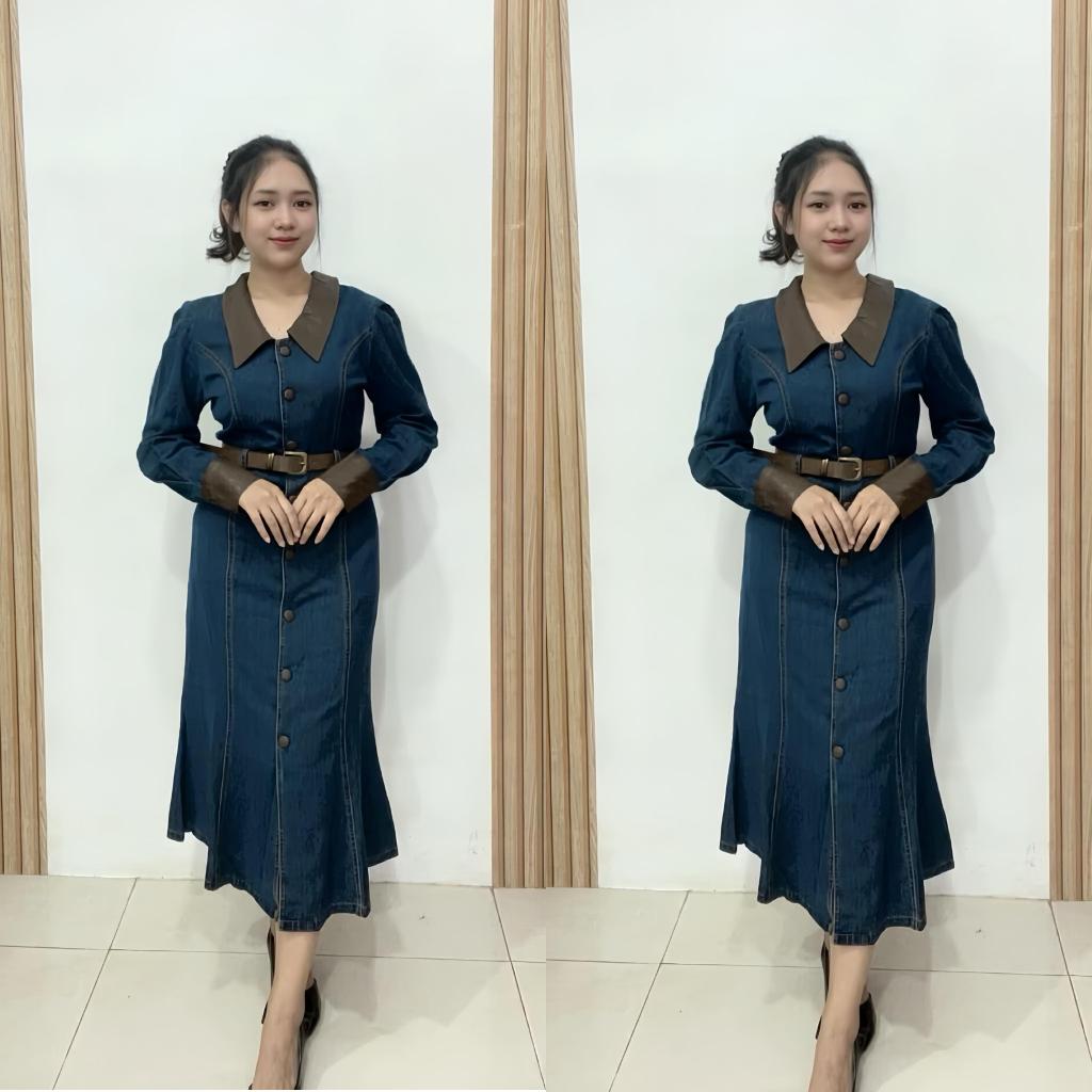 Dress denim kombi leather // dress denim kerah leather