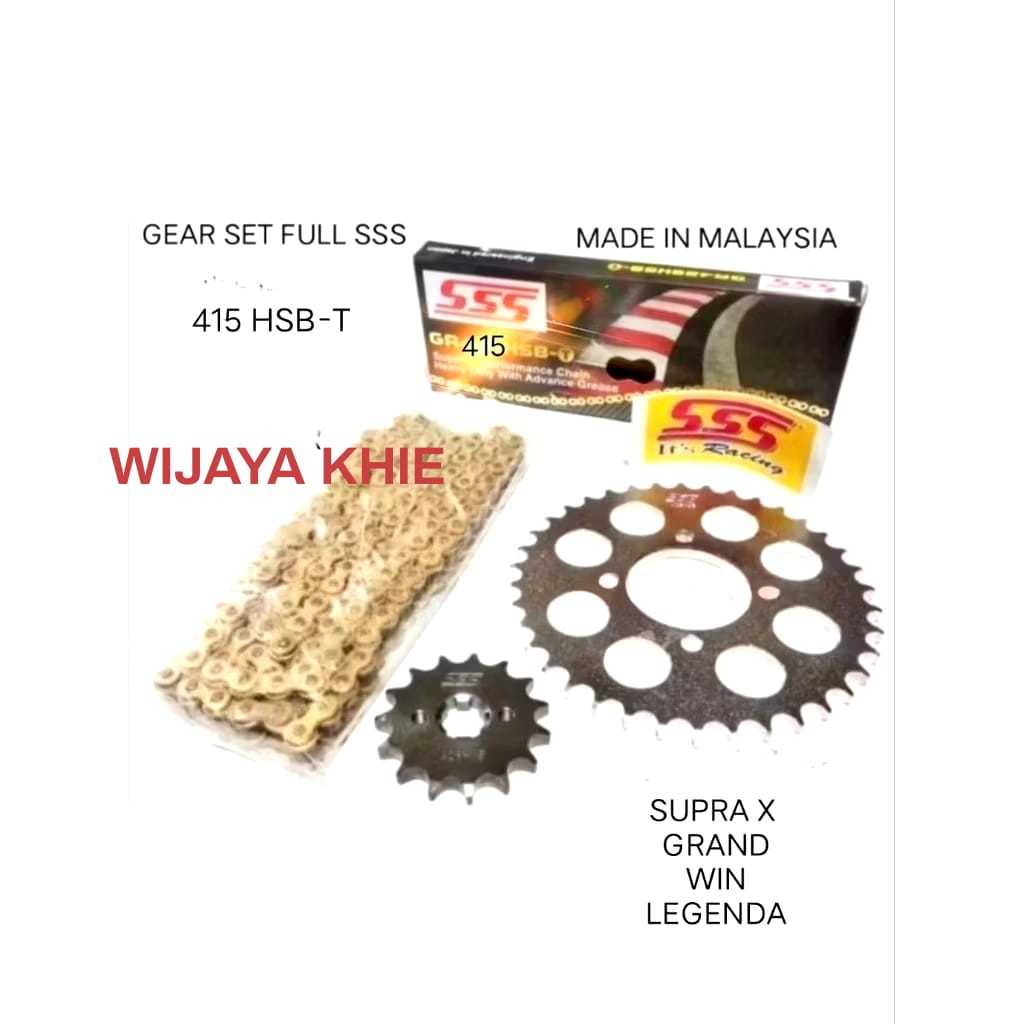 Gear Set FULL SSS 415 SUPRA 100 / GRAND / LEGENDA / WIN Paketan Rantai SSS 415 HSB-T 110L SILVER / G