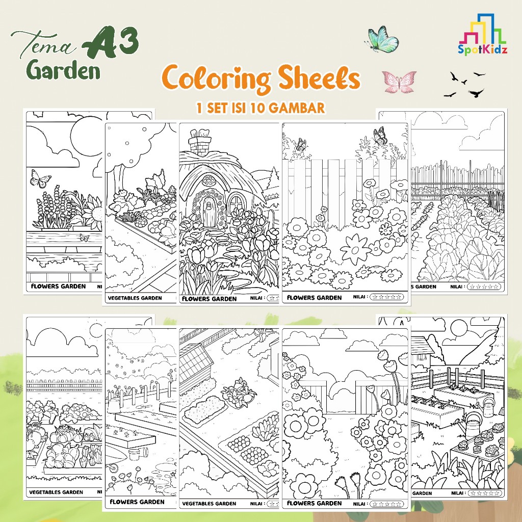 

KERTAS GAMBAR MEWARNAI TEMA GARDEN A3 ISI 10 LEMBAR - COLORING SHEET FOR KIDS READY STOCK