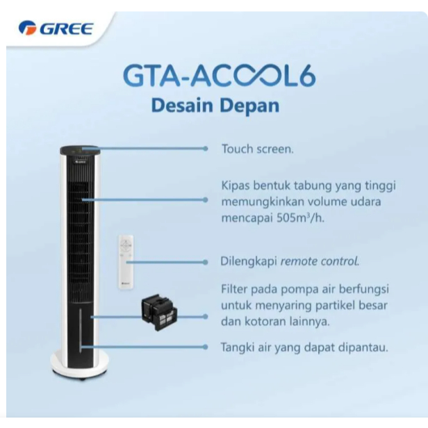 AIR COOLER GREE ACOOL6 / GREE ACOOL 6 Tower Fan Air Cooler Kipas Angin Penyejuk Udara Anion Generato