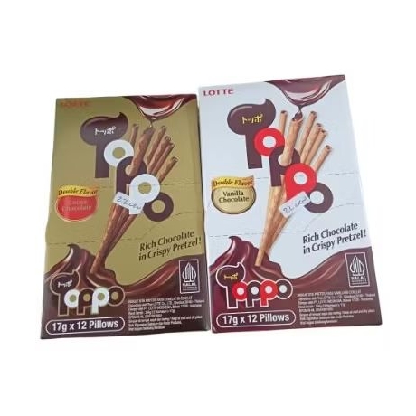 

Lotte toppo rich chocolate in crispy pretzel 17g × 12 pillows doubke flavorVarian - cocoa chocolate - vanilla chocolate