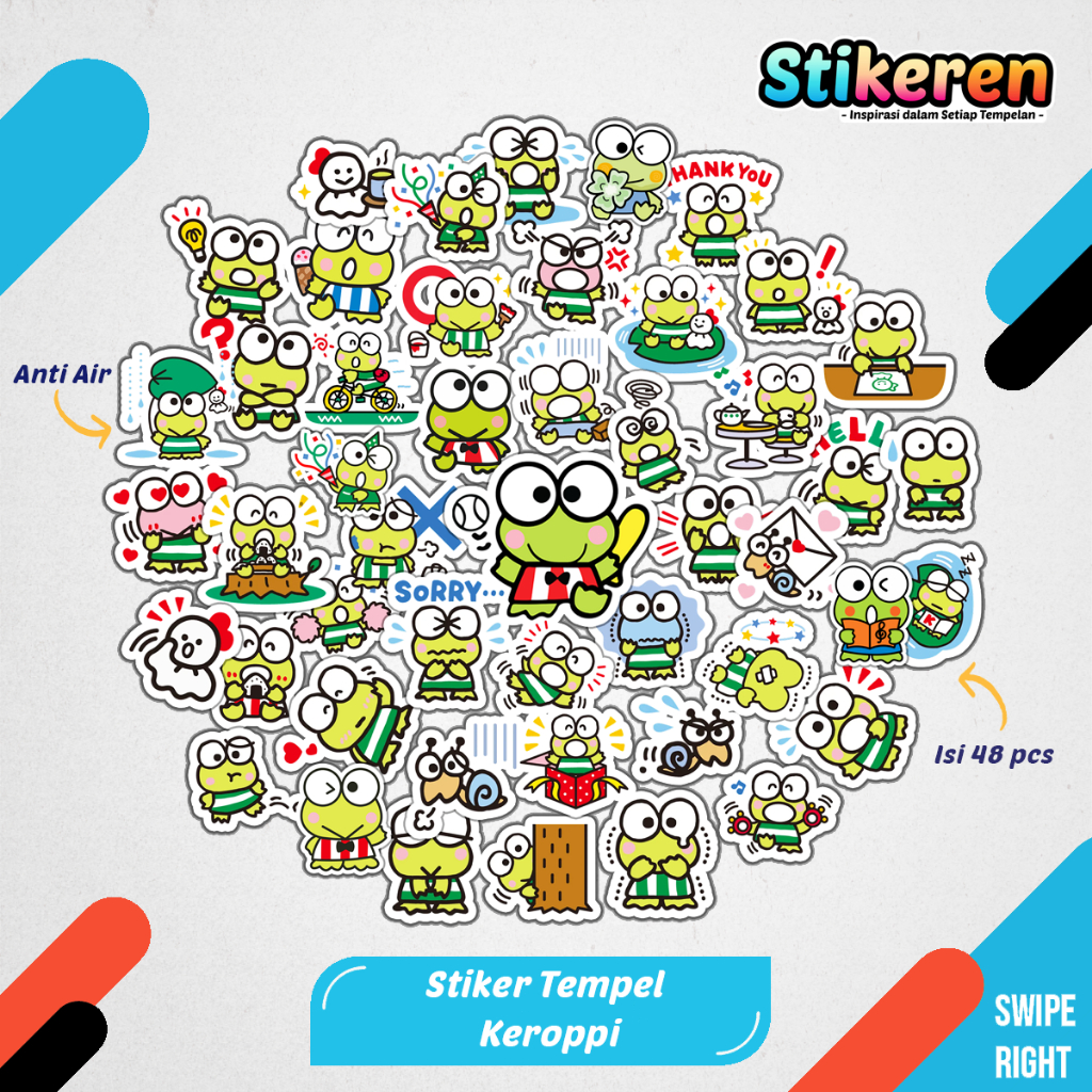 

Stiker Keroppi Katak Kodok Hijau Kartun Keropi Paper Vinyl Dekorasi Laptop Koper Tumbler Kulkas DIY