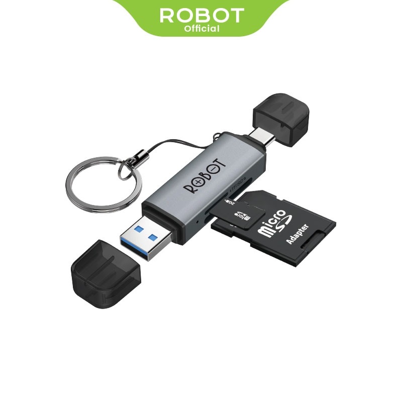ROBOT Card Reader CR202S Grey 2 in 1 USB 3.0 Type-C OTG Memory Card Adapter Original - Garansi 1 Tah