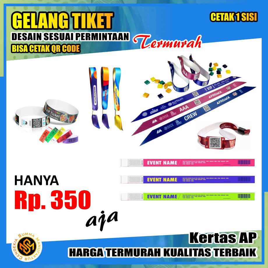 [TERMURAH] Gelang Tiket Kertas Yupo ID Card Custom Full Colour Termasuk QR Code Tag