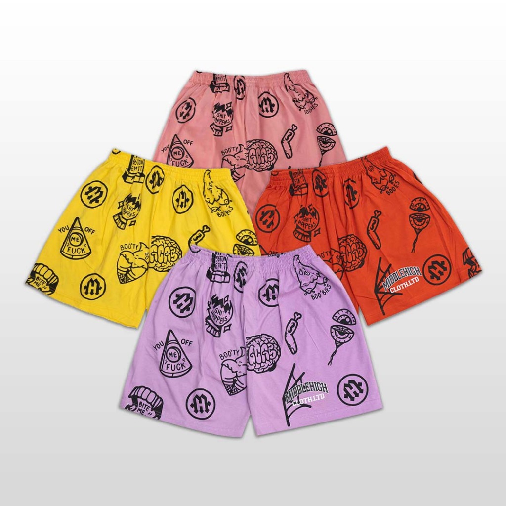 Boardshort Boxer Pria Motif Fullprint Middlehigh Logos Color