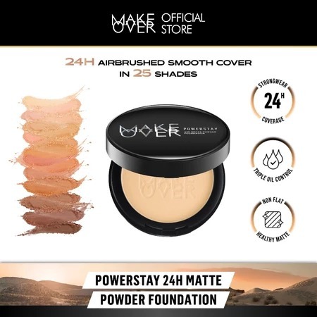 MAKE OVER Powerstay 24H Matte Powder Foundation Bedak Padat High Coverage Ringan Compact