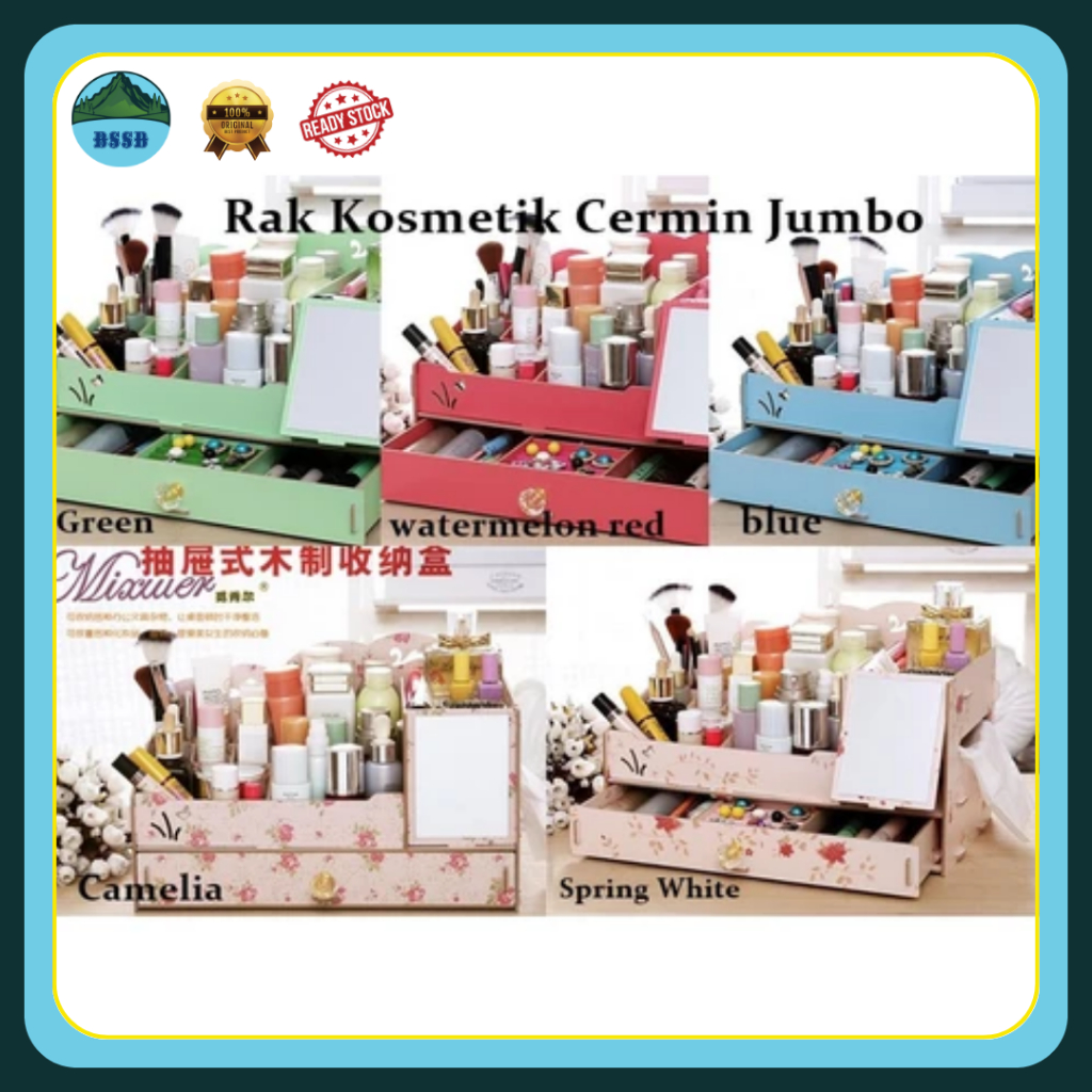 Rak Kosmetik Jumbo dengan Cermin | Tempat Makeup Organizer Besar