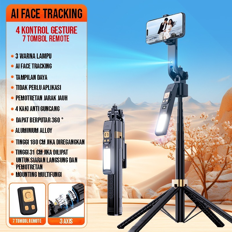 CIJI CL12P 180CM Selfie Stick Auto AI Face Tracking Quad Stand 360 Rotation Gimbal Tripod Stabilizer