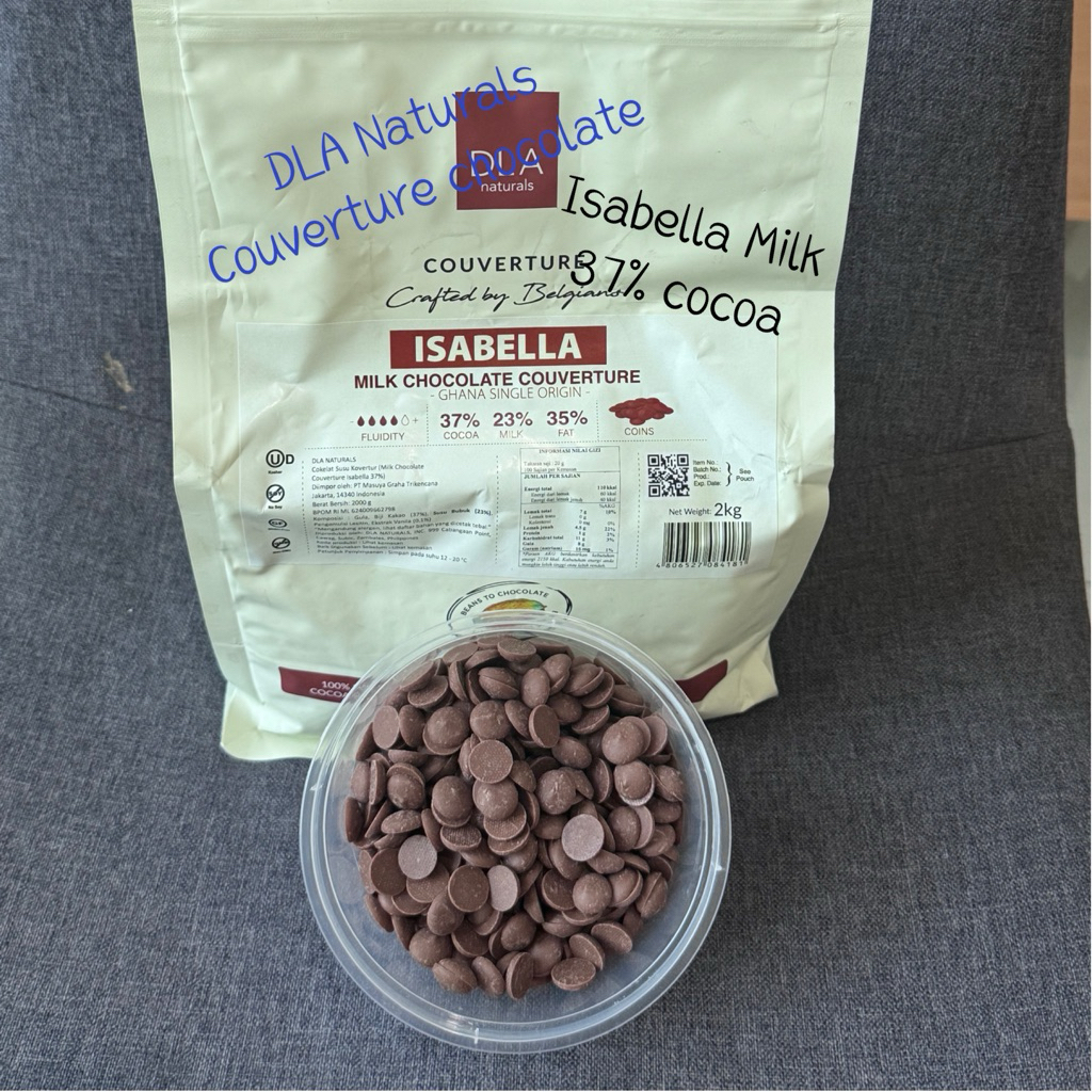 

DLA Naturals Isabella Milk 37% 2kg Chocolate Couverture cokelat coklat Susu