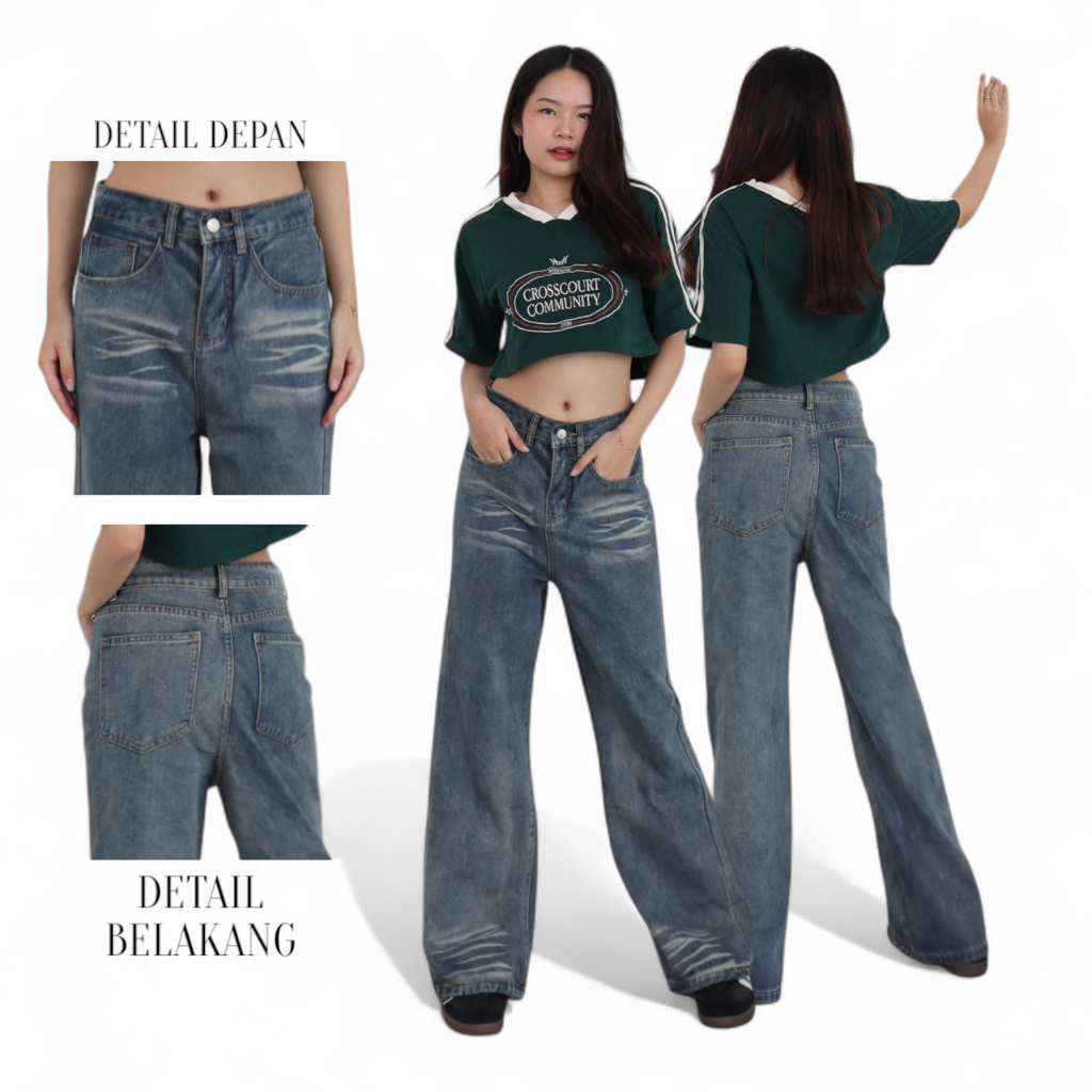 Celana Panjang Jeans Wanita Loose Jeans High Waist Vintage Blue Jeans Wanita X9300 Studio Jeans