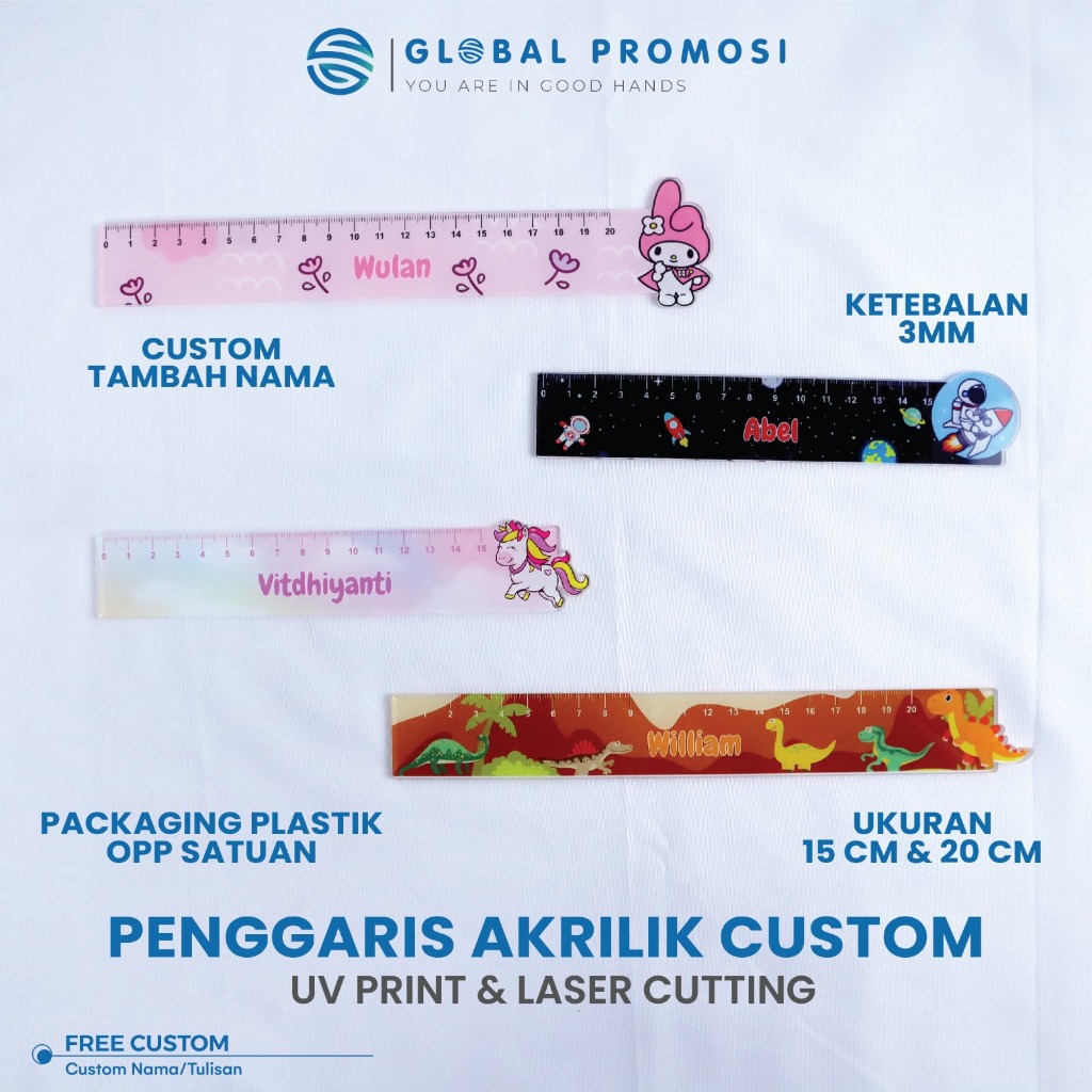 

Penggaris Akrilik Custom Nama / Penggaris Akrilik Karakter Cetak Uv Print / Souvenir Kado Sekolah