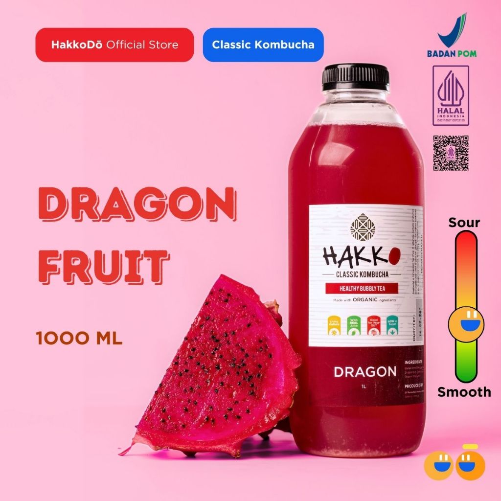 

Hakko Kombucha Dragon Fruit/ Buah Naga 1L Healthy Bubbly Tea