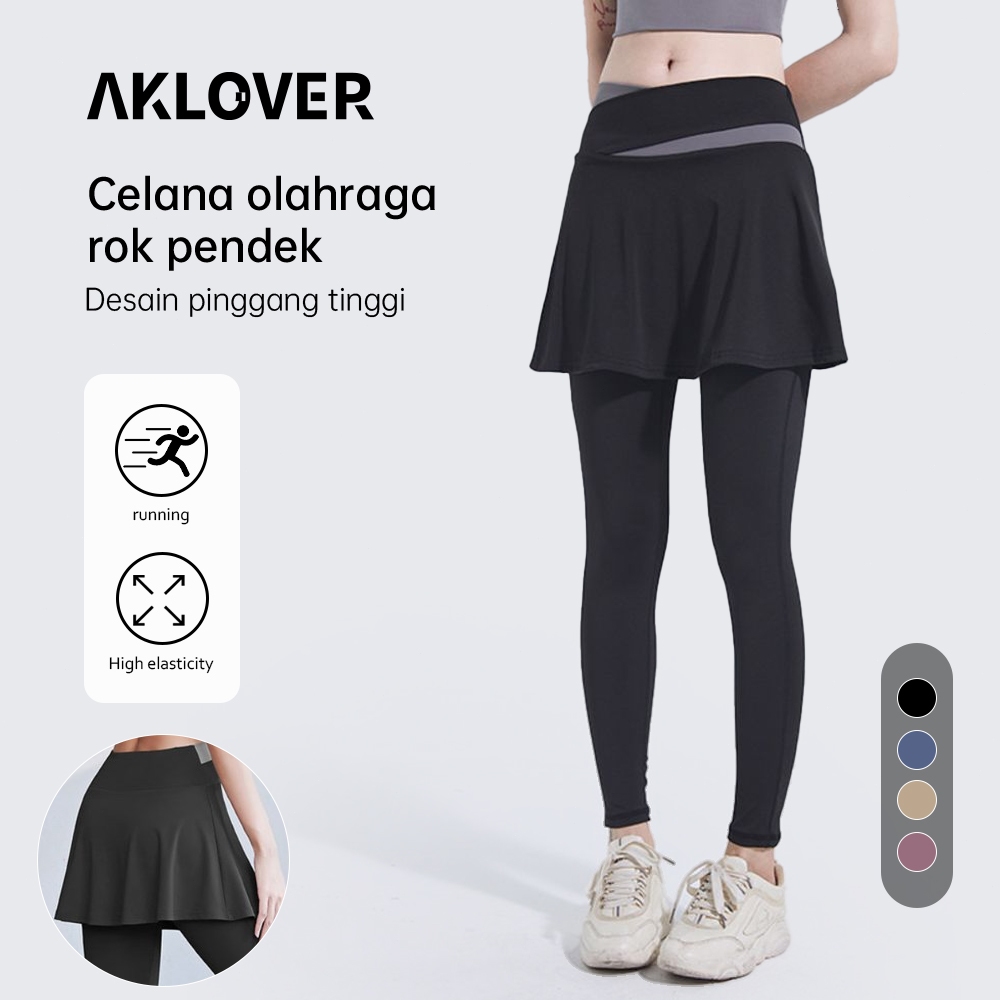AKLOVER Celana Fitnes Celana Yoga Panjang Kulot Dua Potong Palsu