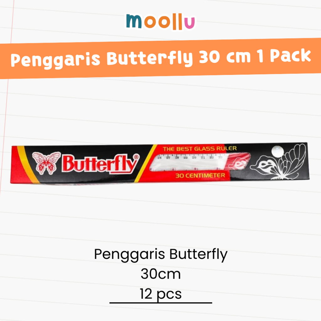 

Penggaris Butterfly 30 cm 1 Pak Isi 12 Pcs / Penggaris 30 cm / Penggaris Plastik
