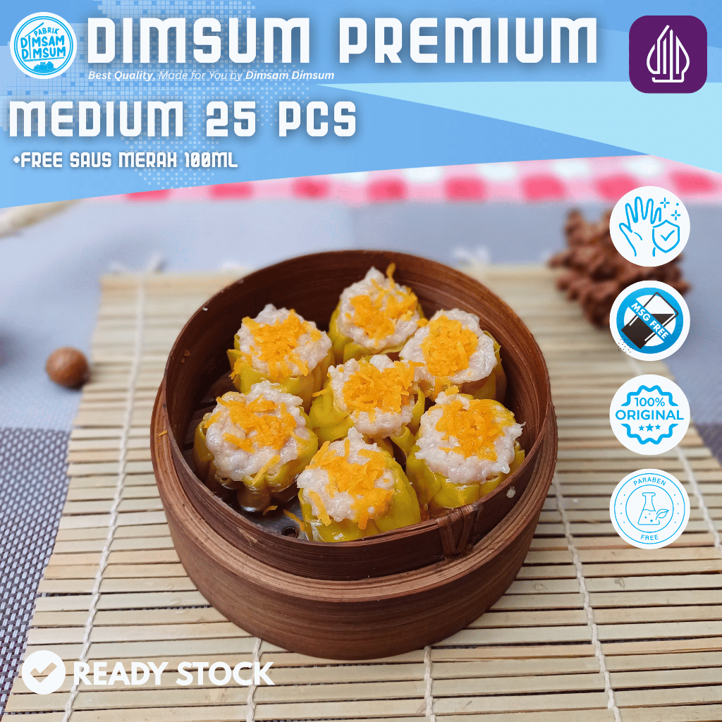 

Dimsum Medium Premium Isi 25 Pcs Halal - Frozen Food Siap Saji Kukus ( Free Saos 100 ml )