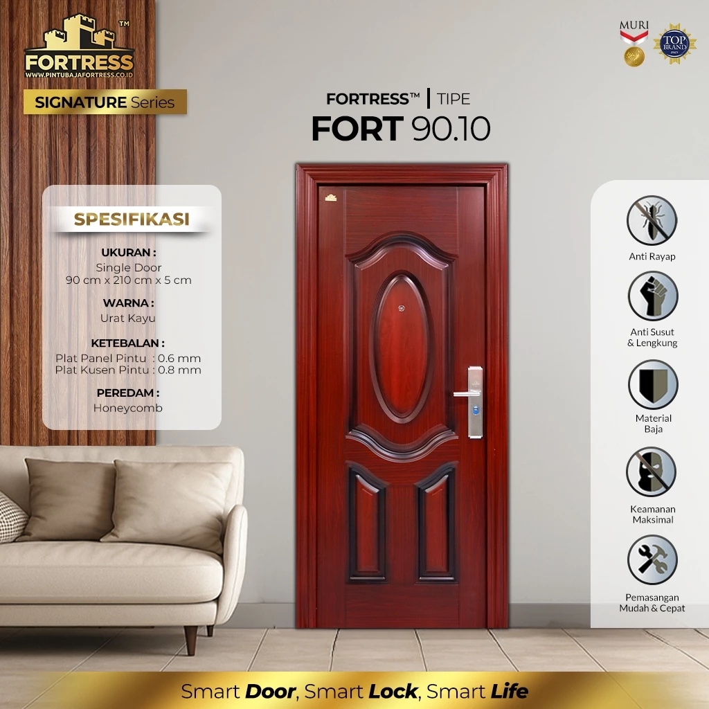 FORTRESS Pintu Baja 90.10 Pintu Panel/Pintu Besi/Pintu Rumah - Urat Kayu / Wood