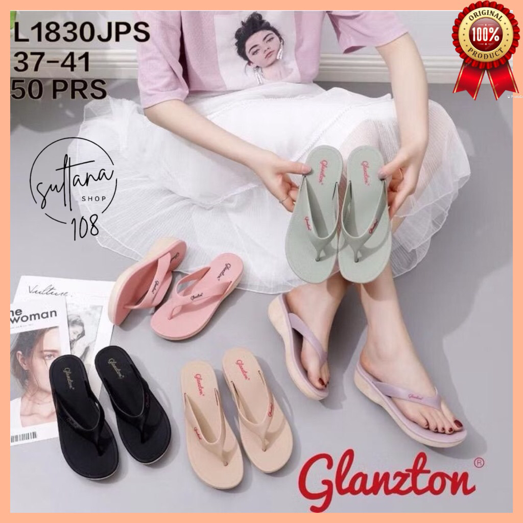 Sandal Jelly Jepit Glanzton L1830 JPS Sandal Jepit Wedges Oval Tali Doff Tebal 4cm Terbaru