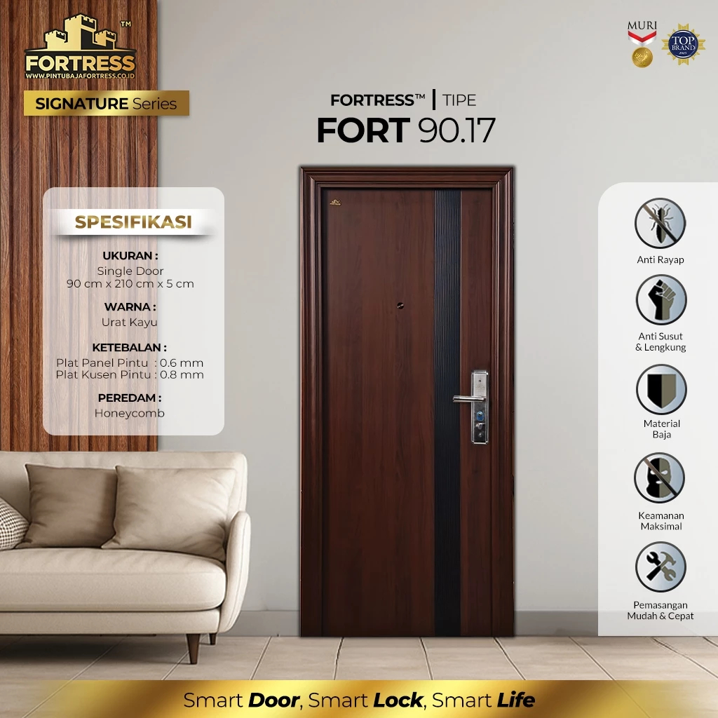 FORTRESS Pintu Baja 90.17 Pintu Panel/Pintu Besi/Pintu Rumah (Fullset)