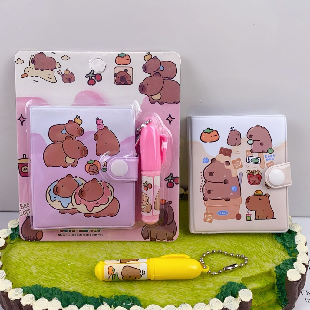 

Purple BK005 2 in 1 set Buku Free Pulpen Mini Notebook Mini Capibara Capybara Buku tulis mini dan Balpoin lucu memo notebook dairy pocket Cocok untuk hadiah ulang tahun gift kado