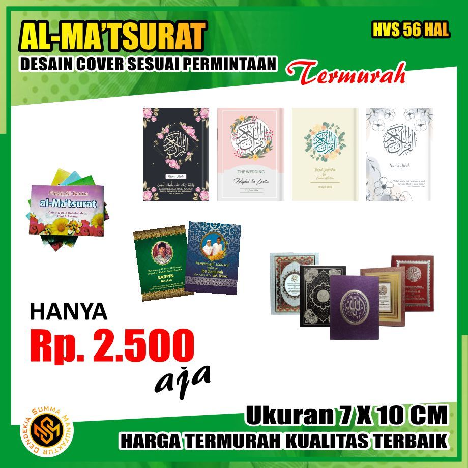 Buku Al-Matsurat Sughra HVS 56 Halaman Soft Cover Ma'tsurat Sughro Sugro Desain Foto Logo Teks Custo