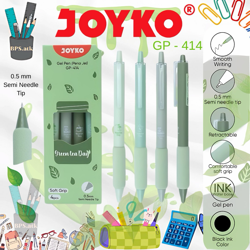 

(4pcs) Gel Pen Pulpen Pena GP - 414 JOYKO Green Tea Day 0.5mm Pulpen Cetek Soft