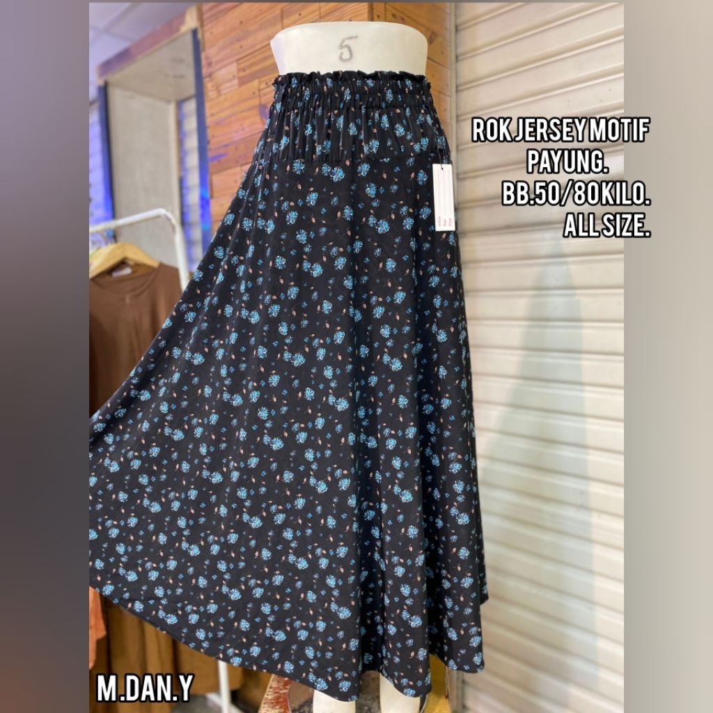 Rok Payung Jersey | Rok Jersey motif | Flare Skirt | Rok jersey motif