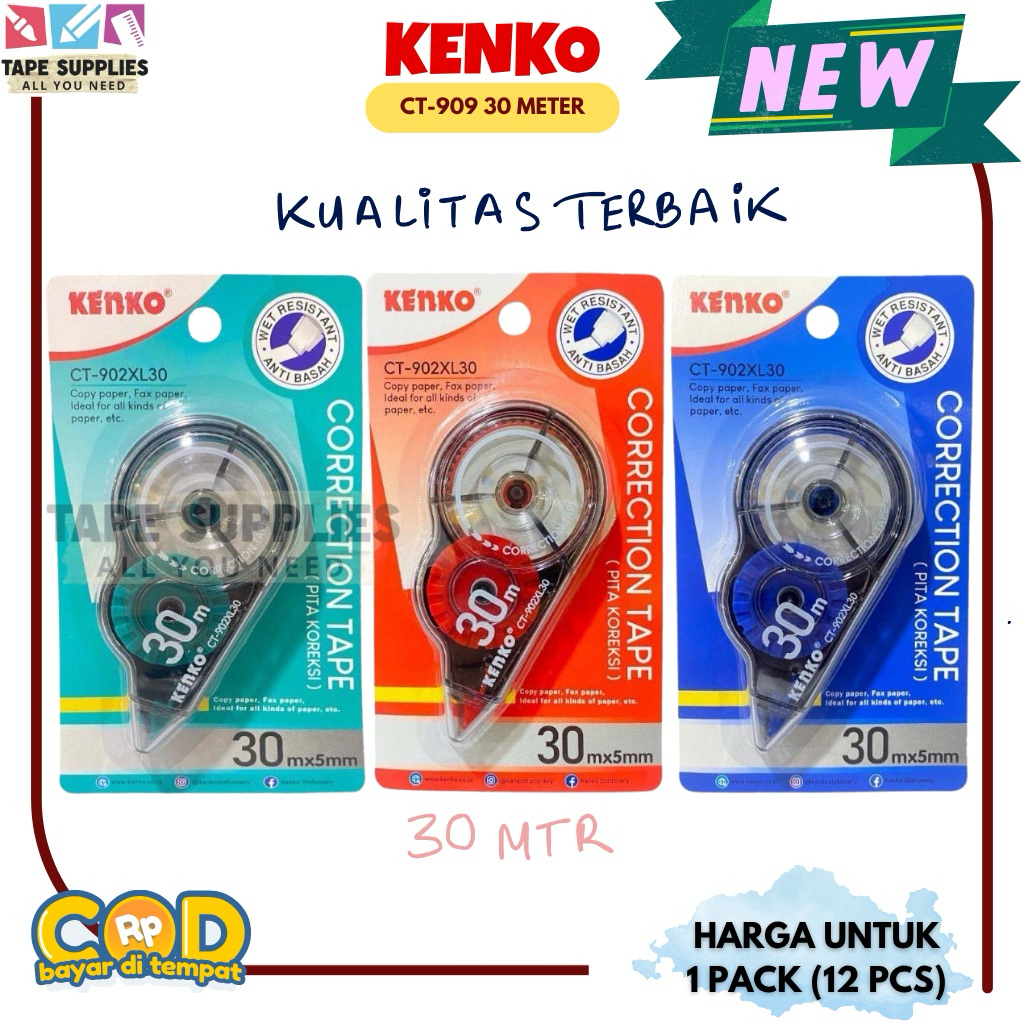 

(12 PCS) 30 METER Tipex VERSI PREMIUM Correction Tape KENKO CT-902XL30 / Pita Koreksi
