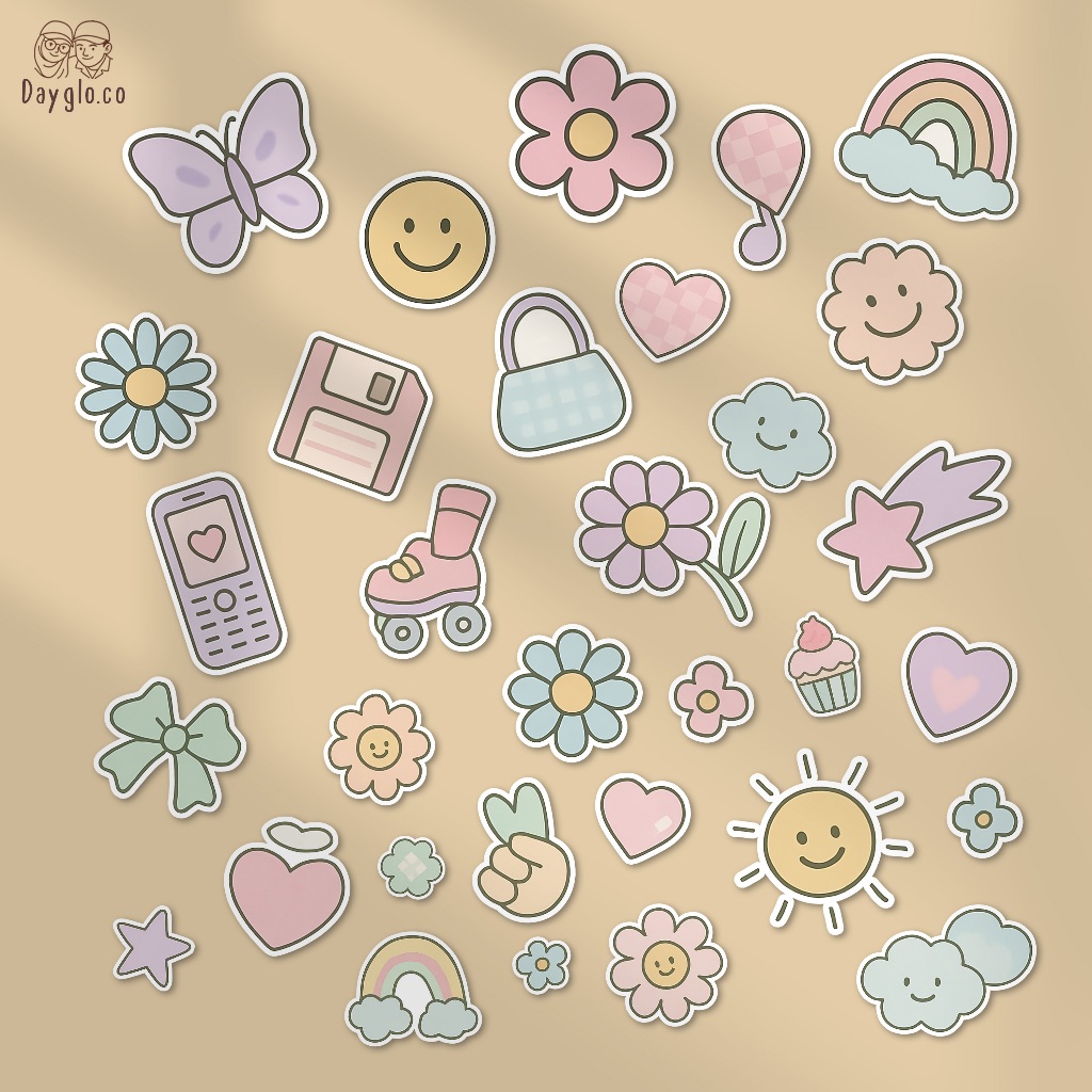 

[DAYGLO] 35 Pcs Sticker Y2K Tiny | Vinyl Sticker Waterproof | Journaling | Case HP | Laptop