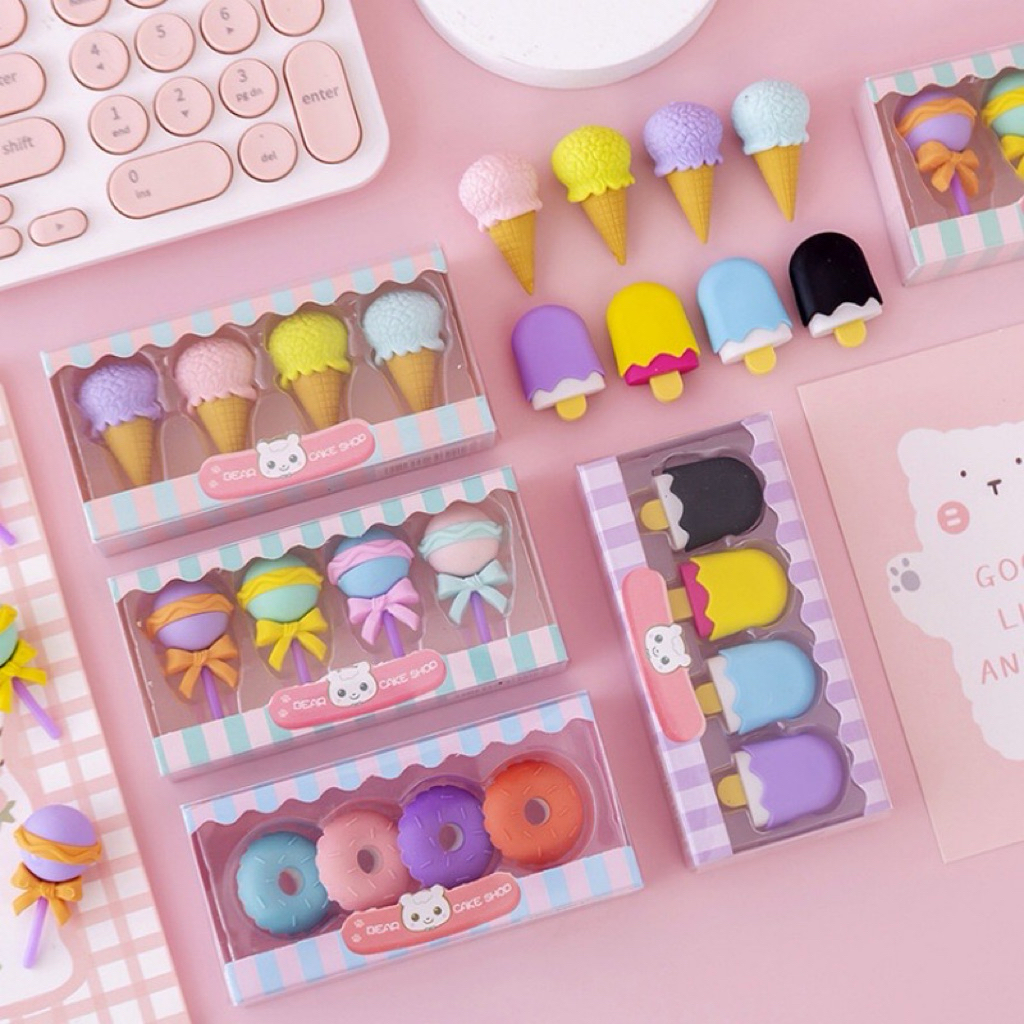 

Penghapus 4 Pcs Anak Sekolah Karakter 4pcs Bentuk Makanan Donut Ice Cream Eraser / Set Lucu Bentuk Es Krim Karet Hapus Lolipop Donat Pensil Karakter Sweet