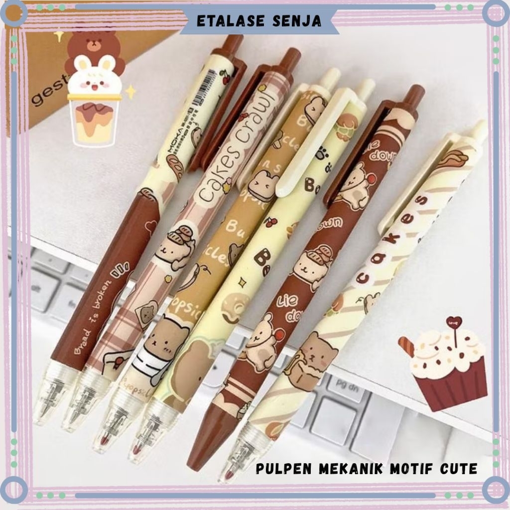 

•SENJA 011123• pulpen mekanik/pulpen gel lucu/pulpen aestetik seri COKLAT ( 1 PCS )