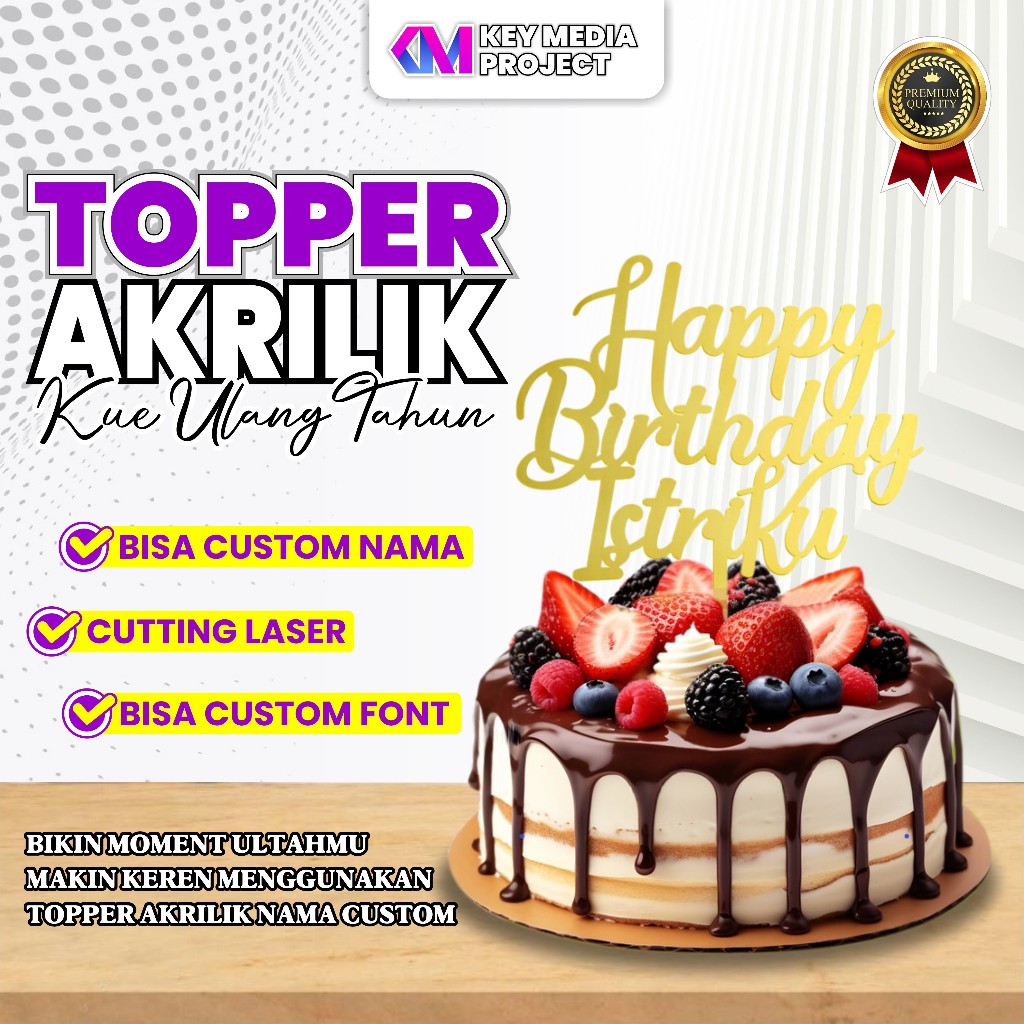 Akrilik Topper Kue / Cetak Topper Akrilik Custom / Topper Akrilik Ulang Tahun / Topper Akrilik Cake