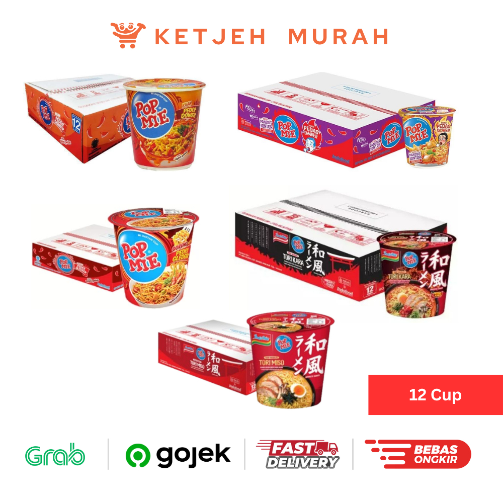 

Pop Mie Mie Instant Cup Jumbo Pedas Rasa Kuah Pedas Dower Ayam Pedas / Goreng Pedas Gledek Ayam Pedas / Kuah Pangsit Jontor / Tori Kara / Tori Miso 1 Dus isi 12 Pcs