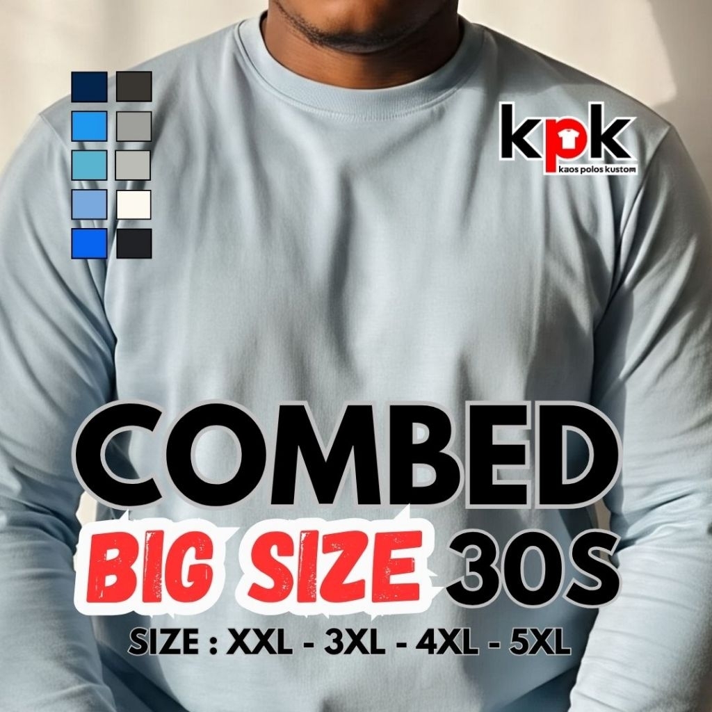 Kaos Polos Katun Combed 30s Basic T-shirt Premium Jumbo Big size Oversize Lengan Panjang Unisex Pria