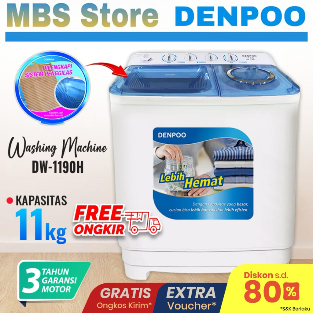 Mesin cuci 2 Tabung 11 KG DENPOO DW 1190 NEW