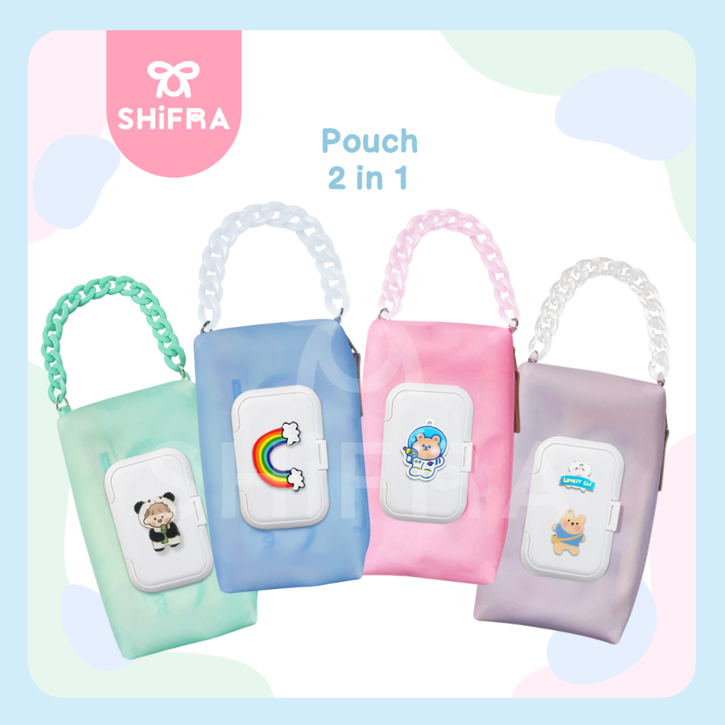 Shifra Pouch Tissue 2 in 1 Tutup Tissue Kering Tissue Basah Silicon Tali Rantai Lucu Colorful (Gamba