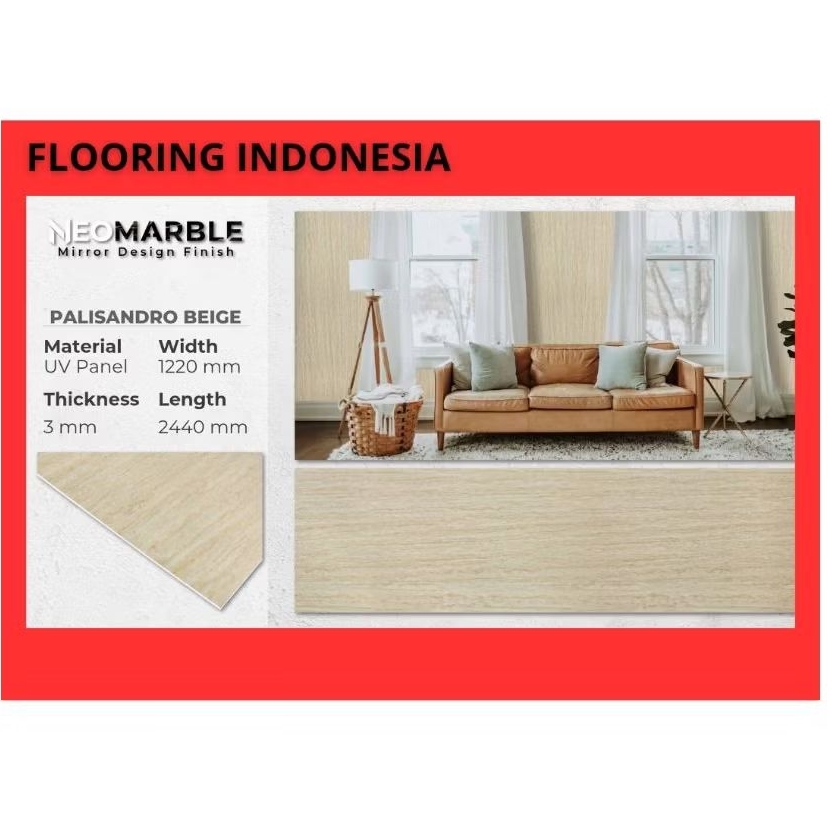 wall panel PVC marmer Neo Marble Palisandro Beige motif kayu/Lembar