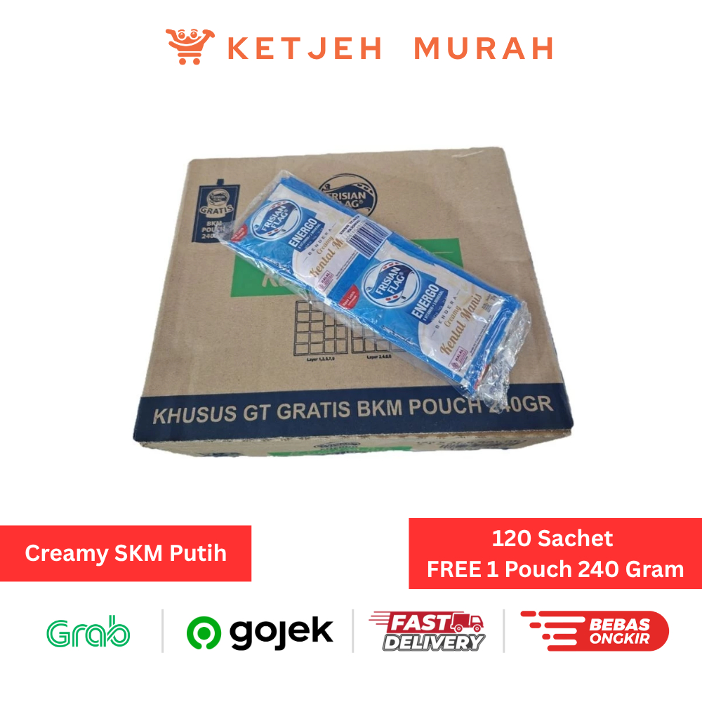 

Susu Kental Manis SKM Frisian Flag Energo Putih 1 Dus isi 120 Sachet x 37 Gram Free 1 Pouch SKM Putih 240 Gram