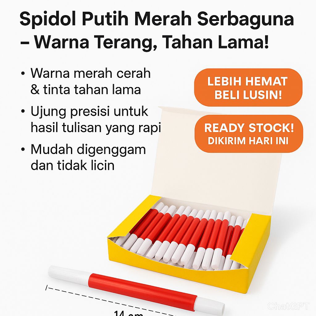

Spidol Putih Merah Serbaguna 1 Lusin – Warna Terang, Tahan Lama!