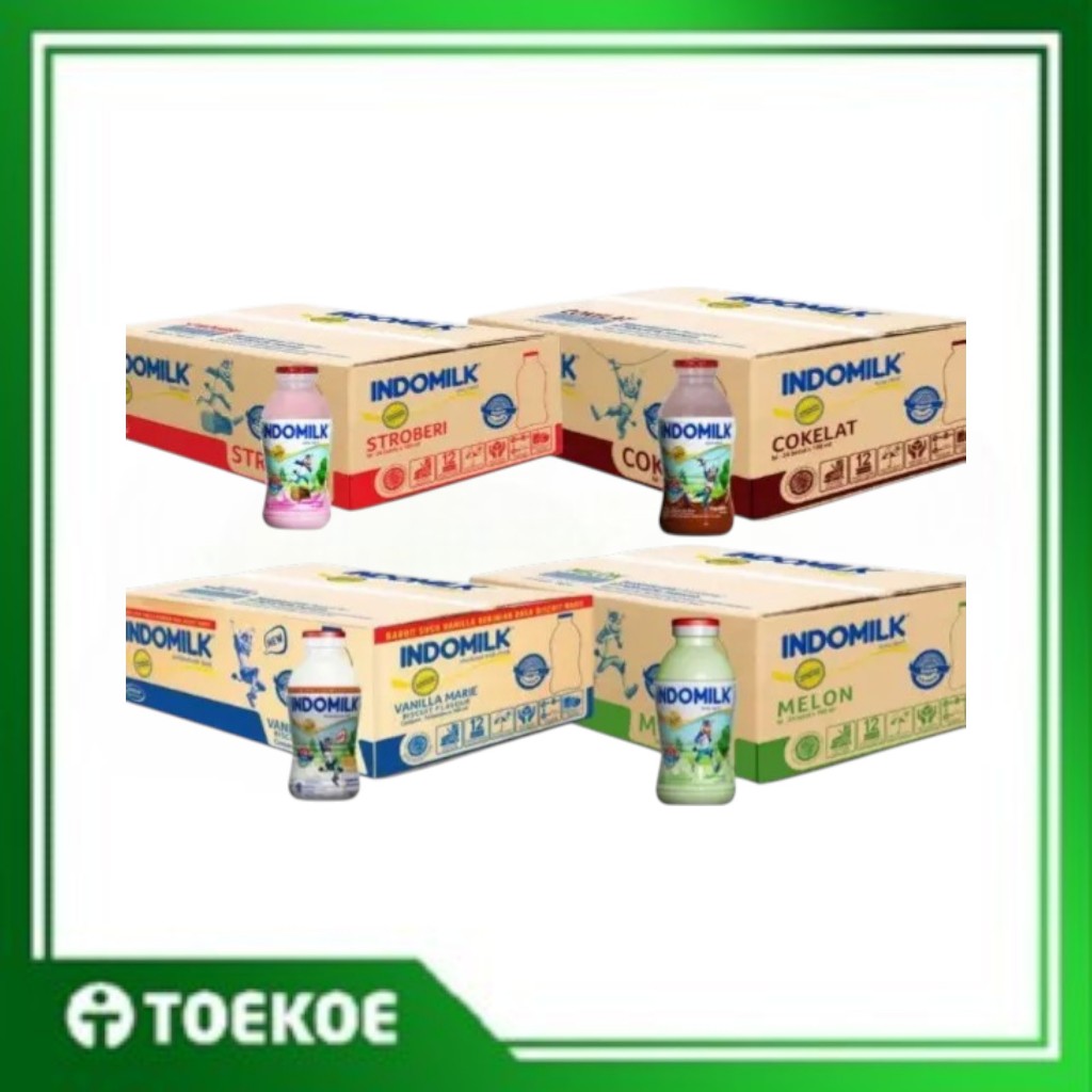 

TOEKOE Susu Indomilk Botol 190ml 1 Dus [Isi 24pcs] Strawberry Coklat Melon Vanila