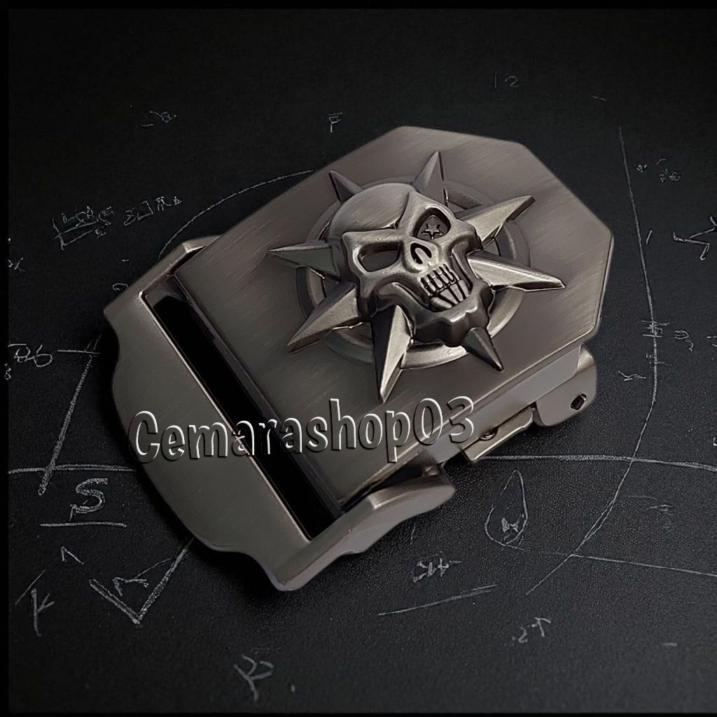 Kepala Gesper Ikat Pinggang Sabuk Kanvas Unisex Tactical Jepit Belt Buckle Skulls Tengkorak