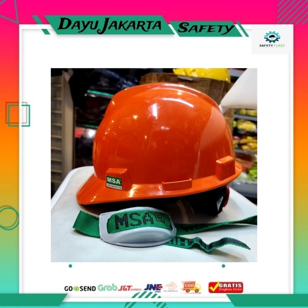 Helm safety MSA Fullset Orange/Safety Helm Proyek MSA inner Fastrack plus tali dagu SNI